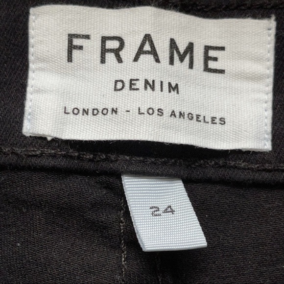 FRAME Denim Le Skinny De Jeanne Flounce Raw Edge Flare Jeans Black - Picture 10 of 11